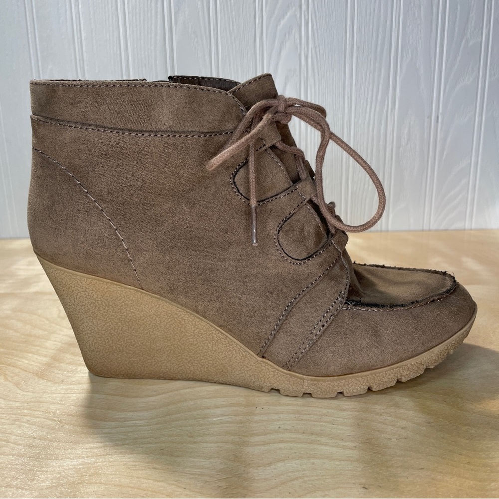 Maurices Jamie Faux Suede Wedge Ankle Booties - Tan Brown